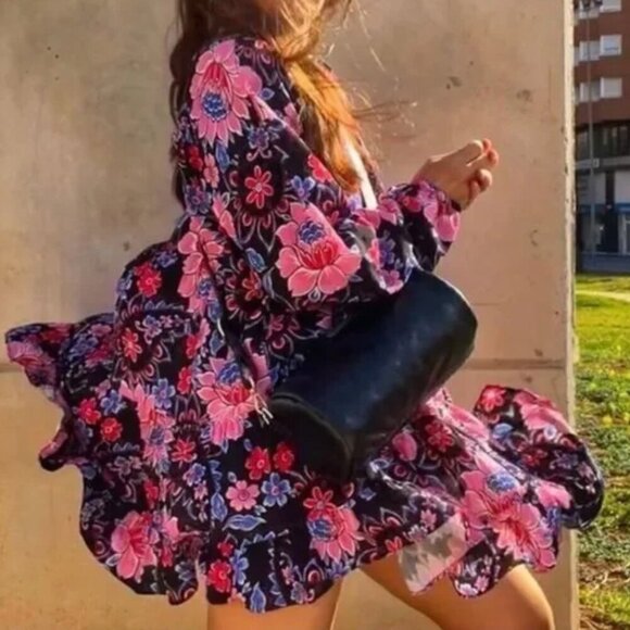 ZARA NWT FLORAL PRINT BABYDOLL DRESS - S - Picture 2 of 9